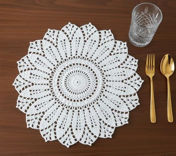 RITIKA Crochet White Handmade Table Mat Round(19 inch) - Image 3