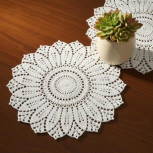 RITIKA Crochet White Handmade Table Mat Round(19 inch)