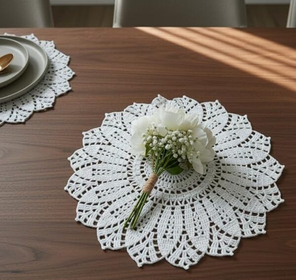 RITIKA Crochet White Handmade Table Mat Round(19 inch) - Image 4