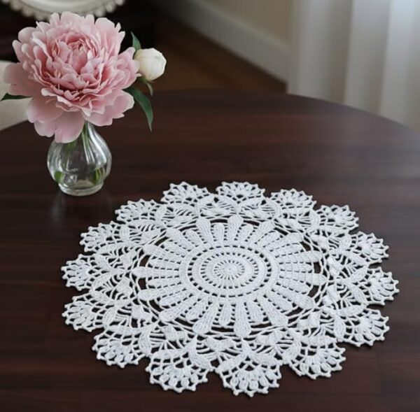 RITIKA Wool Crochet Handmade Round Multi-design Table Mat (22-inch)