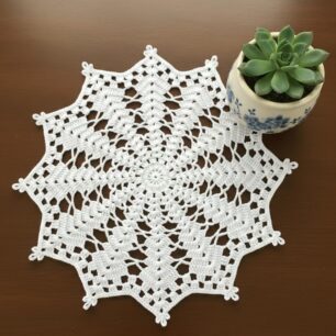 RITIKA CRAFT Woolen Crochet Handmade Medium White Table Mat Round