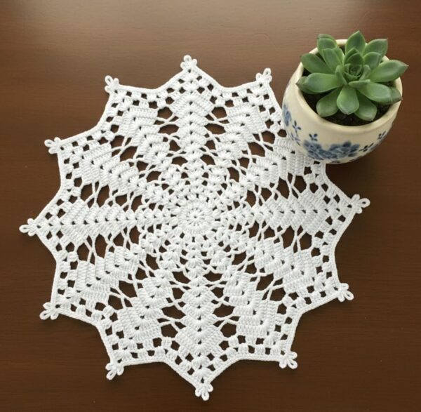 RITIKA CRAFT Woolen Crochet Handmade Medium White Table Mat Round