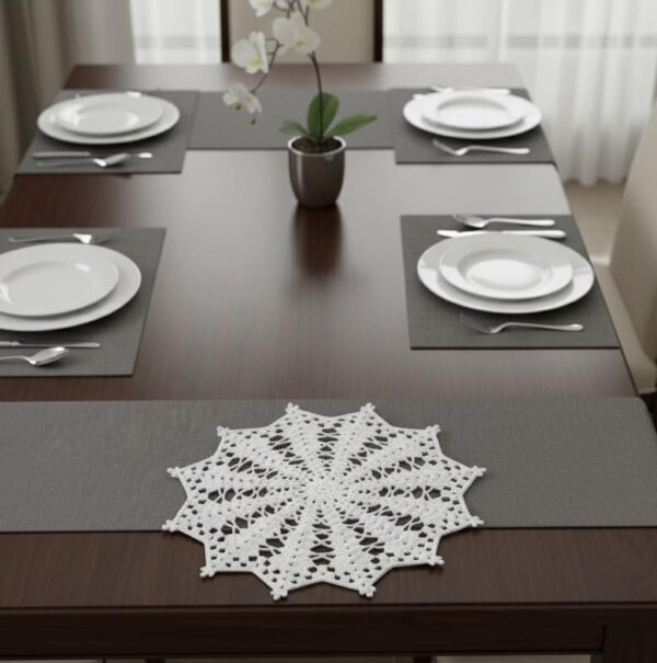RITIKA CRAFT Woolen Crochet Handmade Medium White Table Mat Round - Image 2