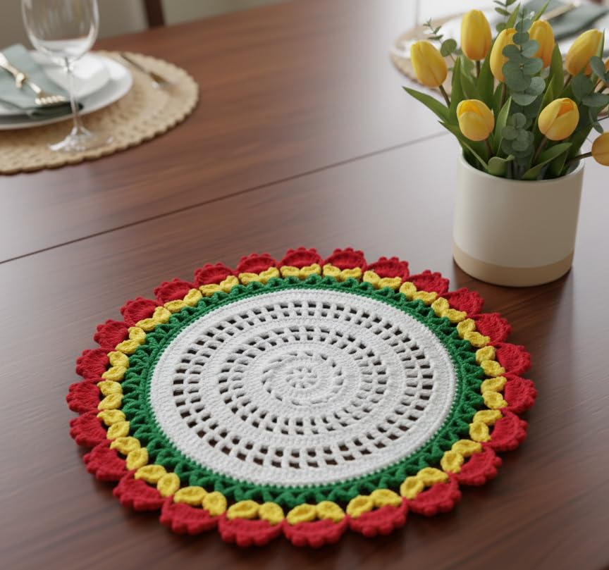 RITIKA Woolen Crochet Handmade Table Mat Small Round Multicolour