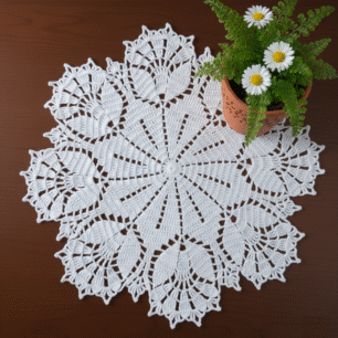 RITIKA Crochet Handmade White Table Mat Tulip