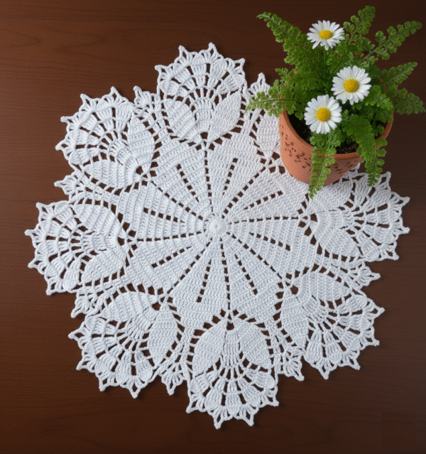 RITIKA Crochet Handmade White Table Mat Tulip