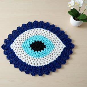 RITIKA Crochet EVIL EYE Handmade Table Mat (17x14inch)