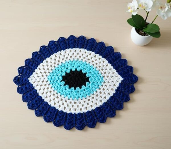 RITIKA Crochet EVIL EYE Handmade Table Mat (17x14inch)