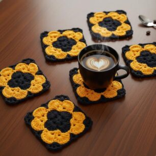 RITIKA Woollen Crochet Handmade Square Table dollies/ Tea coaster (6 PCS)