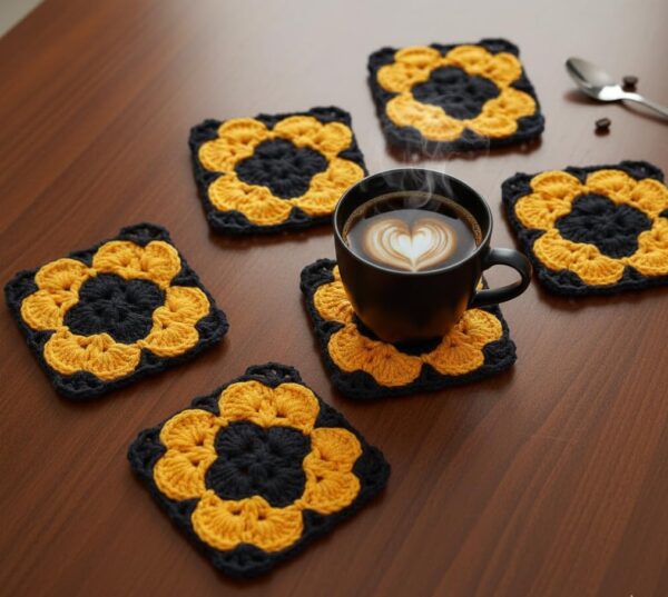 RITIKA Woollen Crochet Handmade Square Table dollies/ Tea coaster (6 PCS)