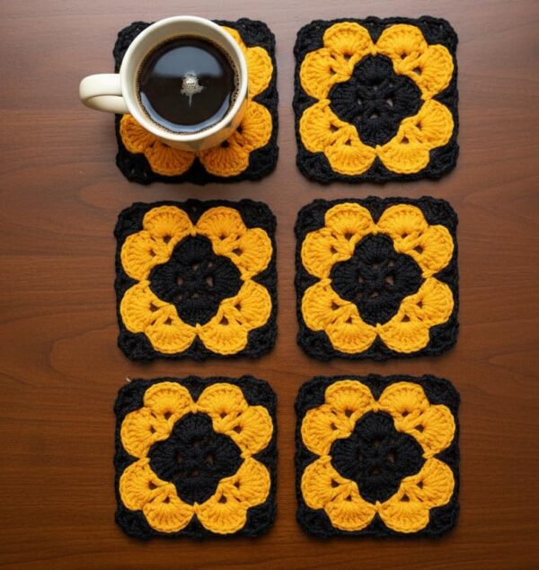 RITIKA Woollen Crochet Handmade Square Table dollies/ Tea coaster (6 PCS) - Image 2