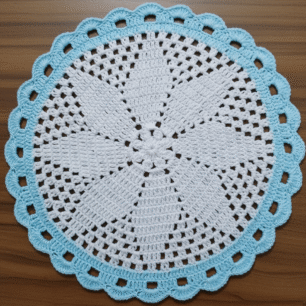 RITIKA woolen crochet table White - Blue mat 14 inch