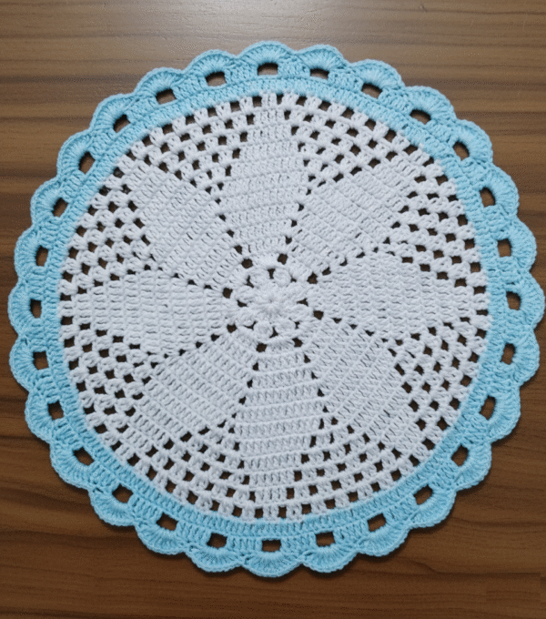 RITIKA woolen crochet table White - Blue mat 14 inch