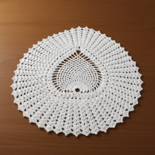 RITIKA Woolen Crochet White Handmade Table Mat Medium Leaf