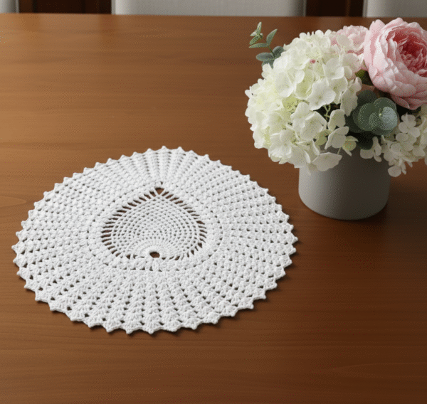 RITIKA Woolen Crochet White Handmade Table Mat Medium Leaf - Image 2