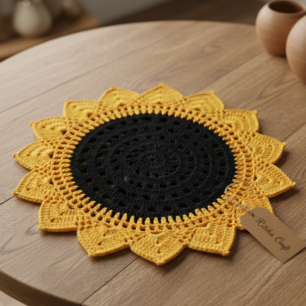 RITIKA Crochet Sunflower Handmade Table Mat/Dolly for Dreamcatcher (16 inch)