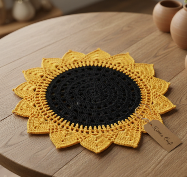 RITIKA Crochet Sunflower Handmade Table Mat/Dolly for Dreamcatcher (16 inch)