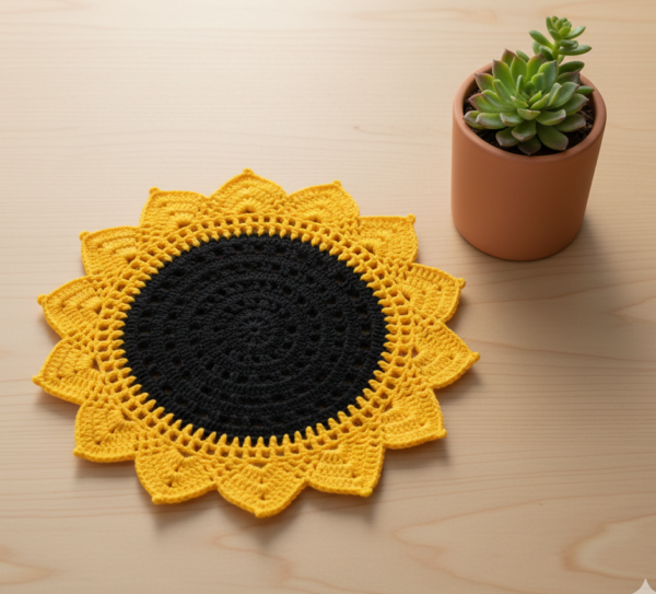 RITIKA Crochet Sunflower Handmade Table Mat/Dolly for Dreamcatcher (16 inch) - Image 2