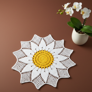 RITIKA Craft® Handmade Crochet Doily/placemat/Table mat sunflower(19 inch) White Yellow