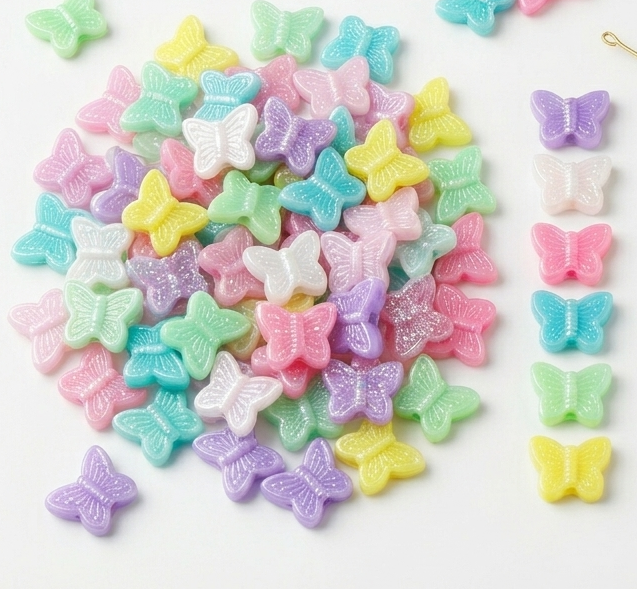 RITIKA Craft Plastic Butterfly Shape Beads 100pcs for Beading, Jewellery Making & Art Craft Work !! Size : 12x15 mm - Multicolour