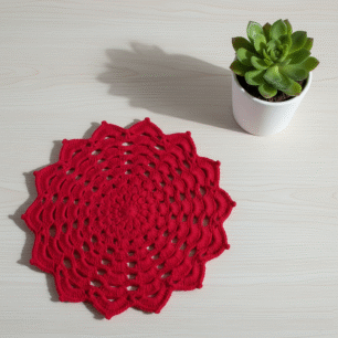 RITIKA Woolen Crochet Handmade(12.5 inch) Table Mat (RED)