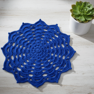 RITIKA Woolen Crochet Handmade(12.5 inch) Table Mat (BLUE)