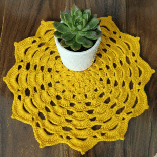 RITIKA Woolen Crochet Handmade(12.5 inch) Table Mat (Yellow)