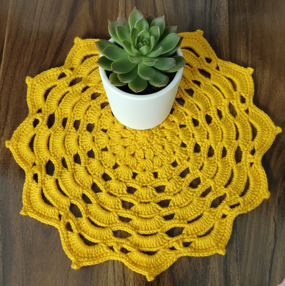 RITIKA Woolen Crochet Handmade(12.5 inch) Table Mat (Yellow)