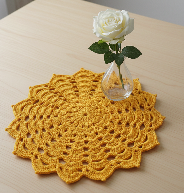 RITIKA Woolen Crochet Handmade(12.5 inch) Table Mat (Yellow) - Image 2