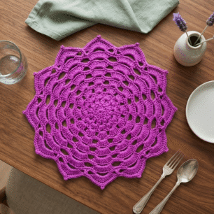 RITIKA Woolen Crochet Handmade(12.5 inch) Table Mat (Purple)