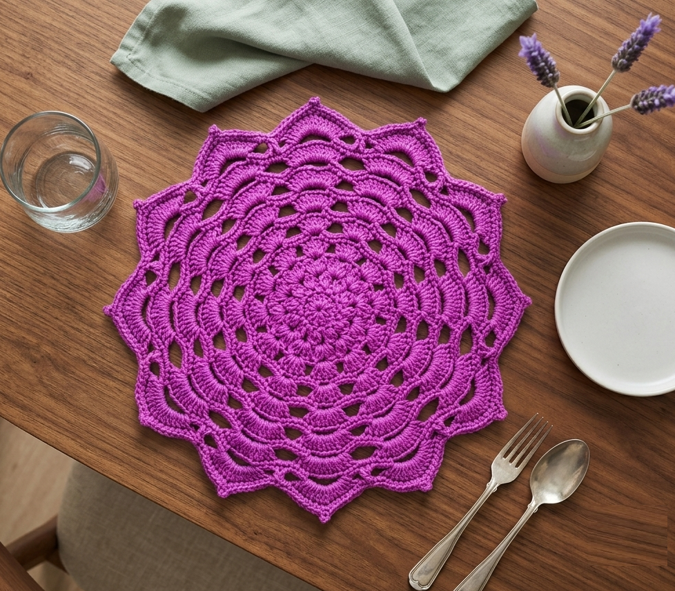RITIKA Woolen Crochet Handmade(12.5 inch) Table Mat (Purple)