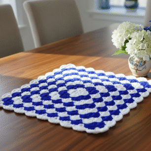 RITIKA CRAFT® Woollen Crochet Handmade Table Mat Square (12.5inch) Vintage Doily Mat… (Blue)