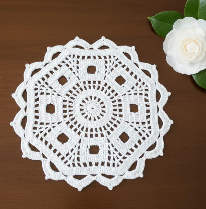 Ritika Craft® Woollen Crochet Handmade Table Mat (13inch) White Doily Mat