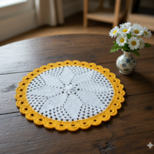 Ritika Craft® Handmade Crochet Doily/placemat/Table mat(Yellow) 15 inch