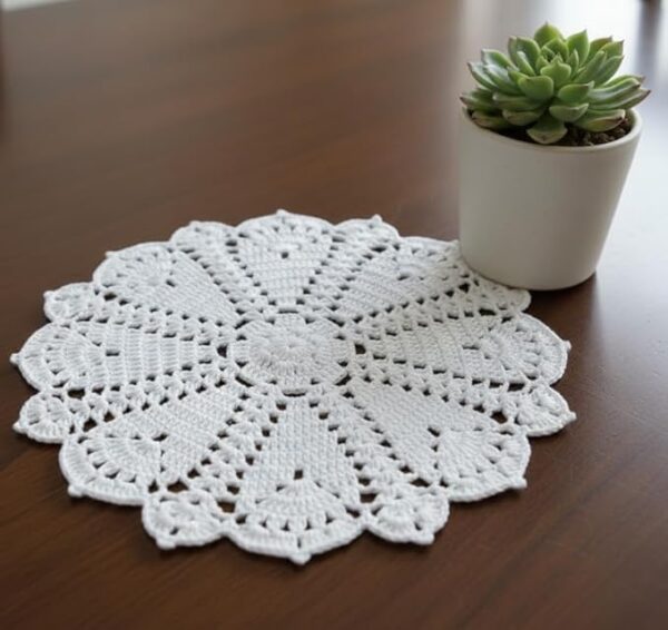 RITIKA Crochet Ccotton Handmade Table Mat13.5inch White
