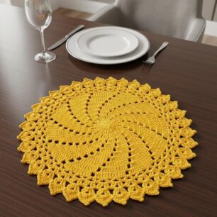 RITIKA Craft® Handmade Crochet Doily/placemat/Table mat (Yellow) 15 inch