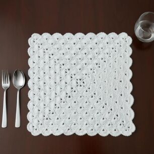 RITIKA CRAFT® Woollen Crochet Handmade Table Mat Square (12 inch) Vintage Doily Mat