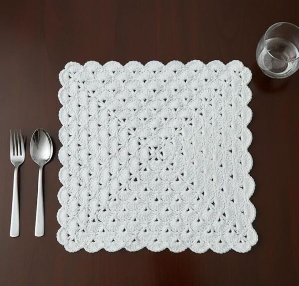 RITIKA CRAFT® Woollen Crochet Handmade Table Mat Square (12 inch) Vintage Doily Mat