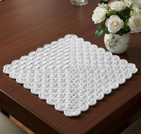 RITIKA CRAFT® Woollen Crochet Handmade Table Mat Square (12 inch) Vintage Doily Mat - Image 2