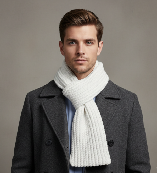 Ritika's Handmade Woolen Knitted Muffler – Sky Grey Winter Scarf, Unisex & CozyC