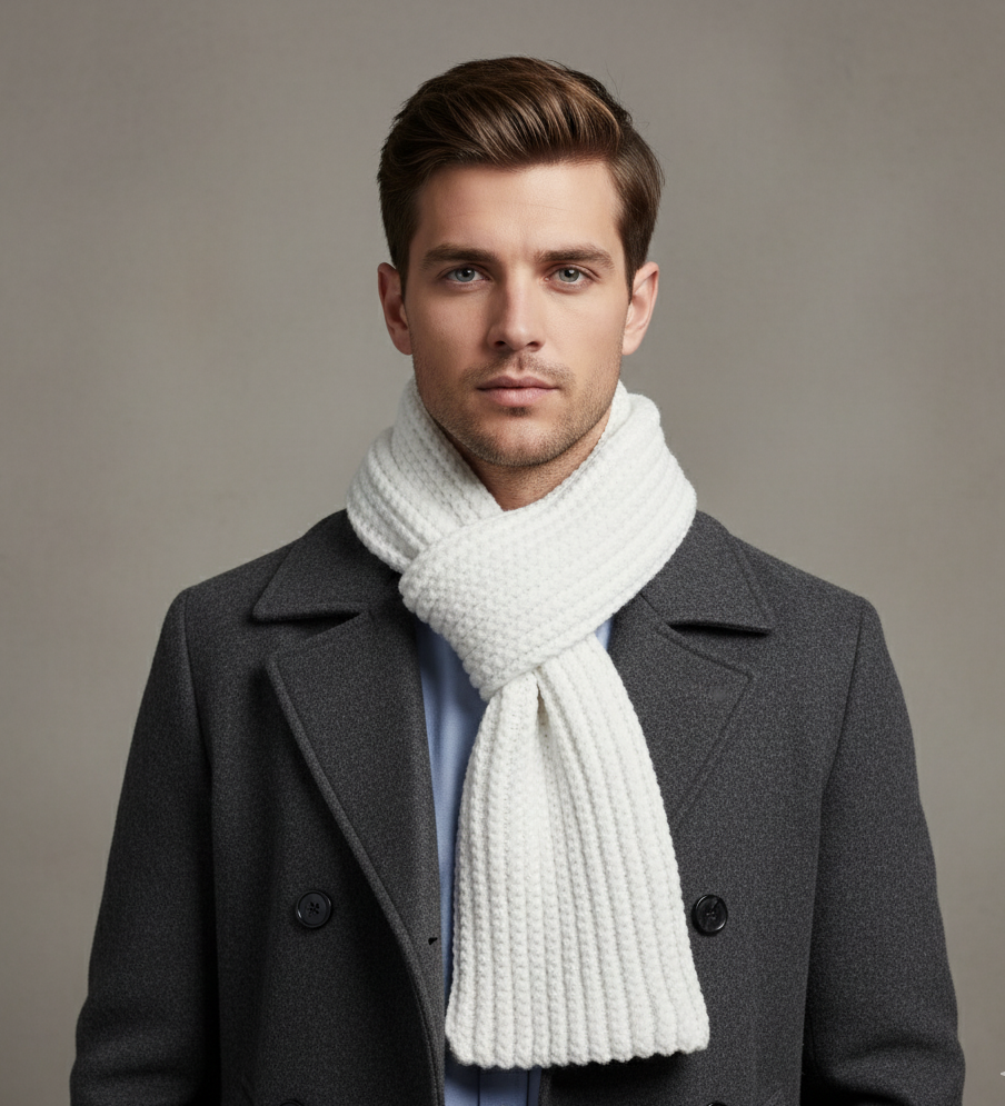 Ritika's Handmade Woolen Knitted Muffler – Sky Grey Winter Scarf, Unisex & CozyC