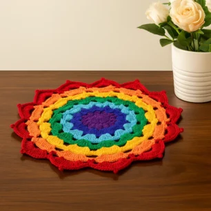 RITIKA Woolen Crochet(11inch) Handmade Rainbow design Table Mat Multicolor