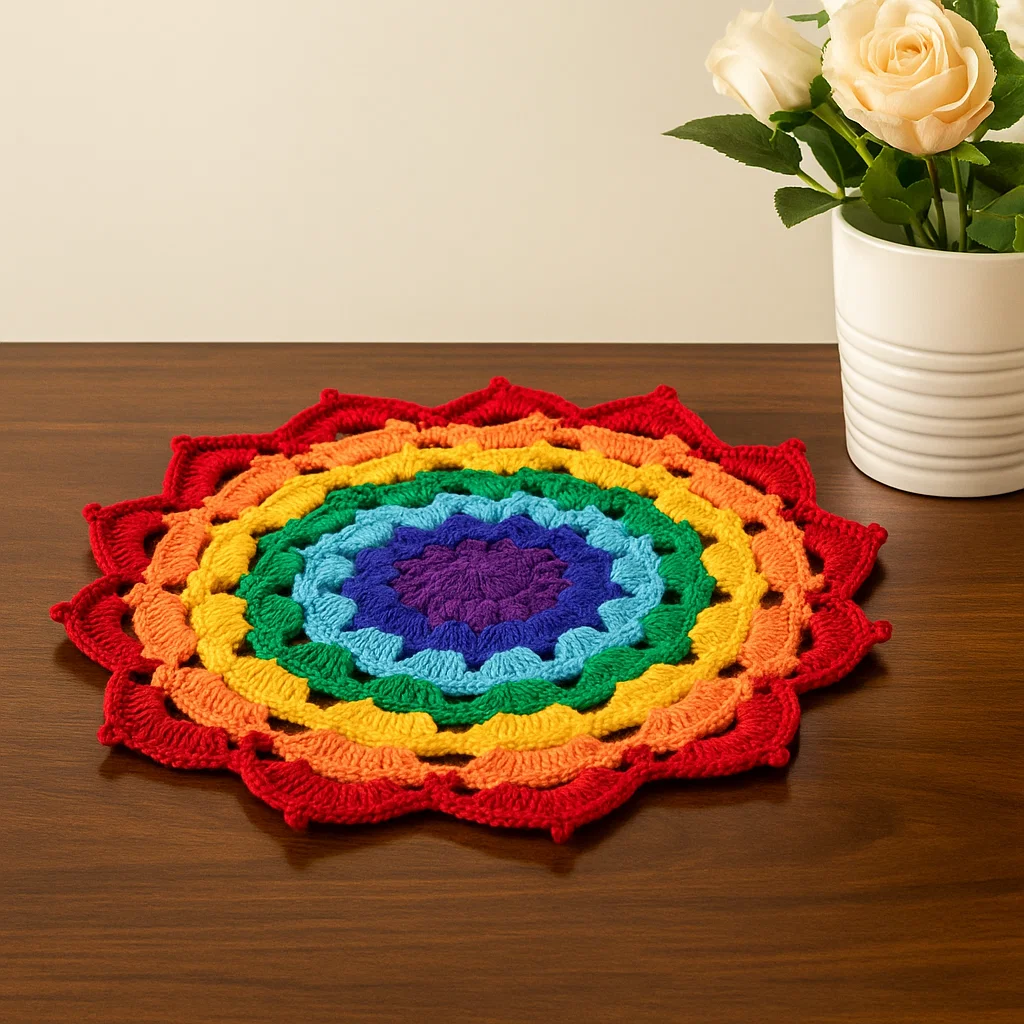 RITIKA Woolen Crochet(11inch) Handmade Rainbow design Table Mat Multicolor