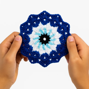 RITIKA CRAFT® Woolen Crochet Handmade Evil Eye Doily/Tea Coaster -5 Inch (Pack of 6)