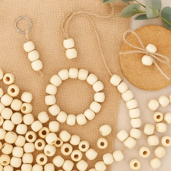 Combo Pack of Ivory White & Brown Wooden Beads (200 pcs) | 12mm x 10mm Natural Round Wood Beads for Jewelry Making, Crafts, Macrame & DIY (100+100 pcs Each Color) - Image 2