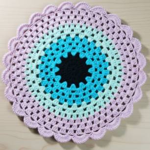 Ritika Craft® Handmade Crochet Evil Eye Design Table Mat – Pink Color, 13.5 Inch Decorative Placemat