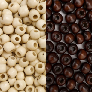 Combo Pack of Ivory White & Brown Wooden Beads (200 pcs) | 12mm x 10mm Natural Round Wood Beads for Jewelry Making, Crafts, Macrame & DIY (100+100 pcs Each Color)