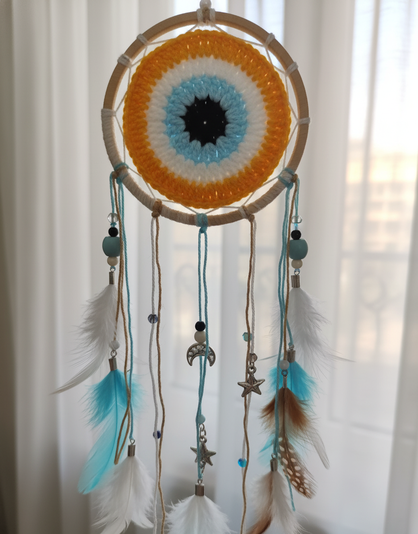 RITIKA CRAFT® Woolen Crochet Handmade Evil Eye Doily/Tea Coaster -3.75 Inch (Pack of 4) YELLOW - Image 3