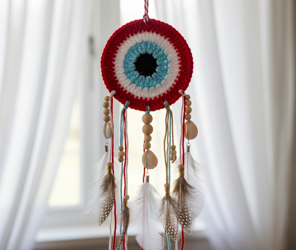 RITIKA CRAFT® Woolen Crochet Handmade Evil Eye Doily/Tea Coaster -3.75 Inch (Pack of 4) RED - Image 3