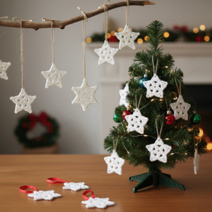 RITIKA CRAFT® Woolen Crochet Star Ornament for Christmas Tree - Handmade 2.75 in. Holiday Decor(1 pc)